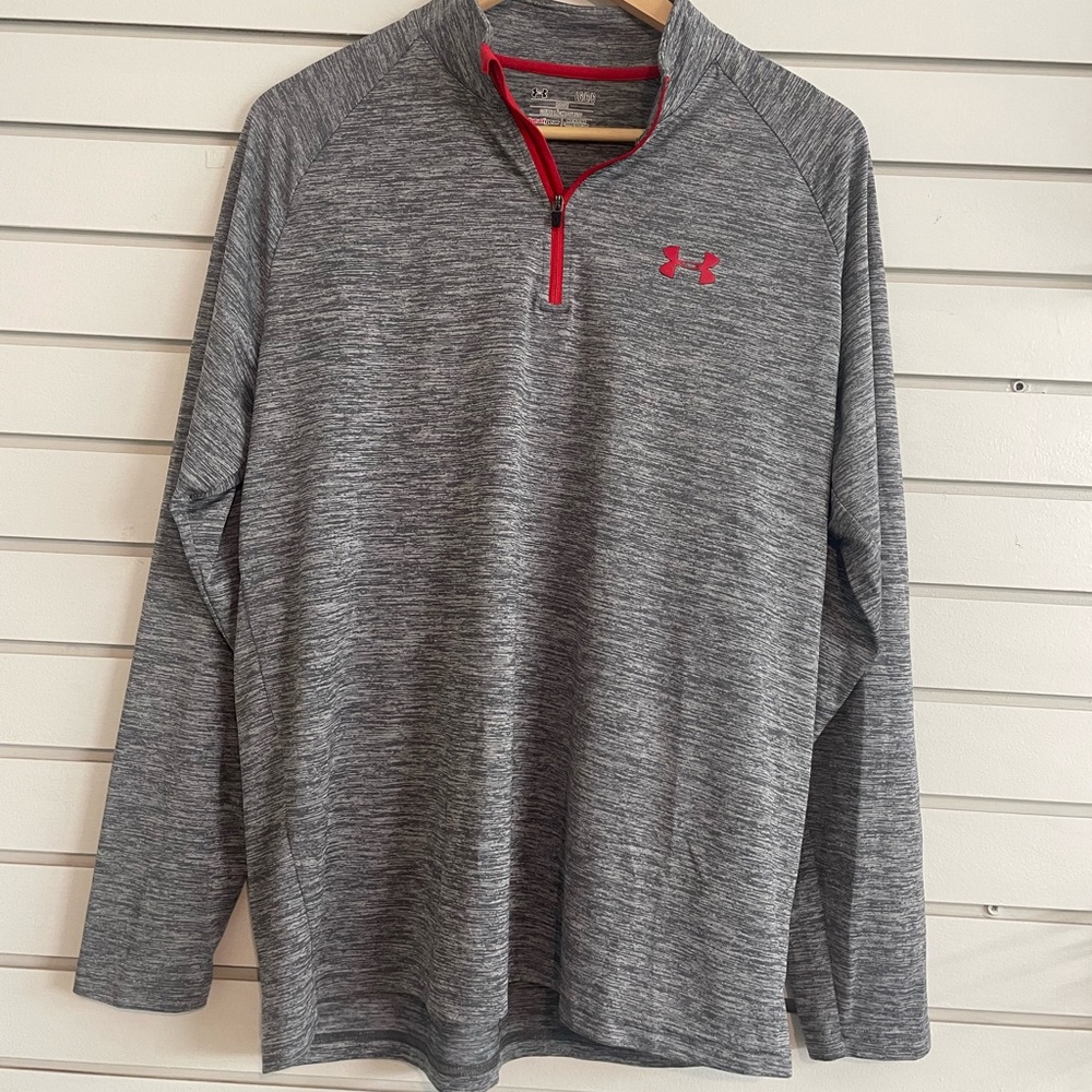 Mens Under Armour Grey and Red Quarterzip Pullover Size Large